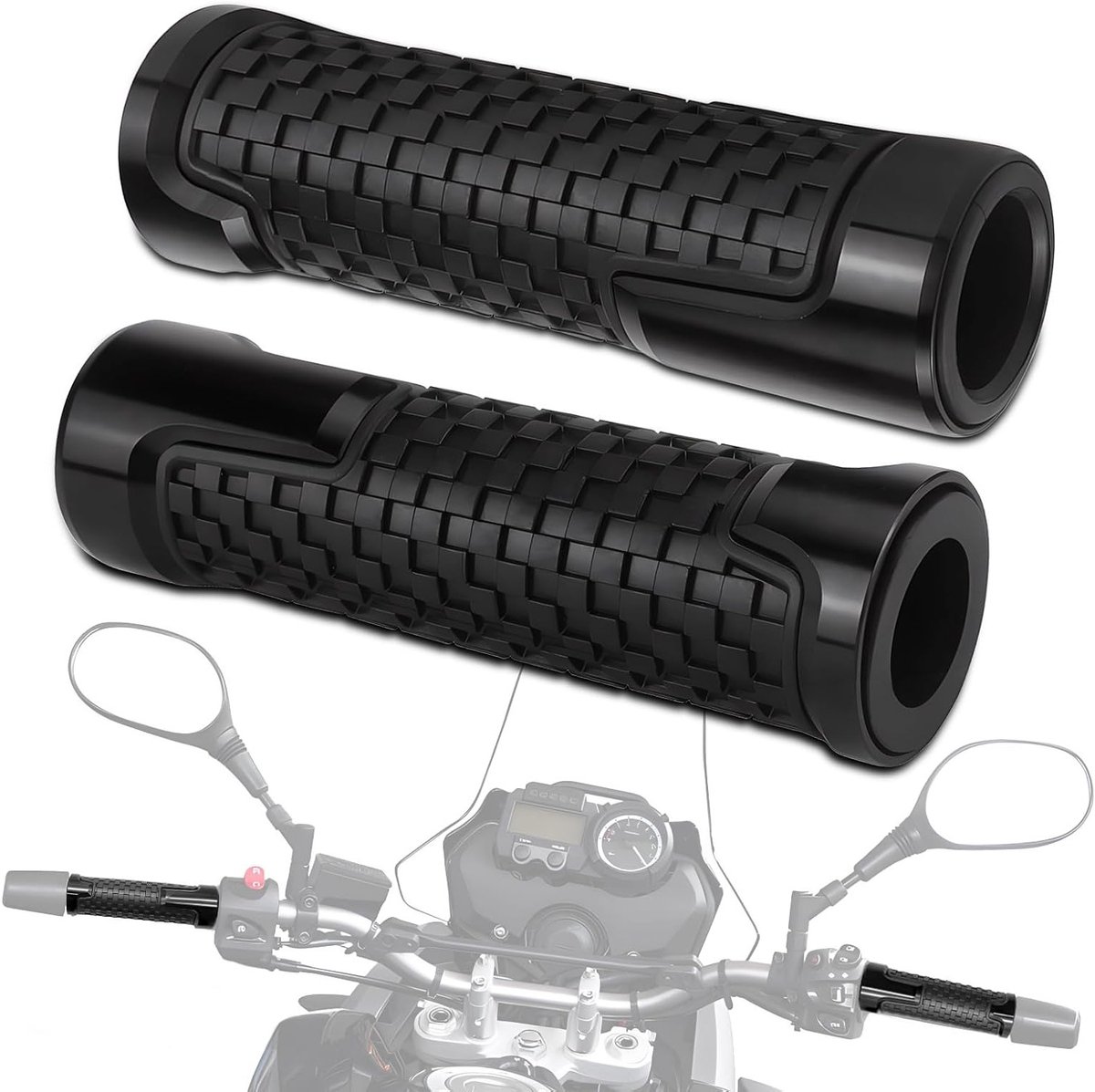 Ergonomische Motorhandgrepen van Aluminium en Rubber voor 22 mm en 24 mm Sturen, Geschikt voor Motoren, Scooters en Bromfietsen