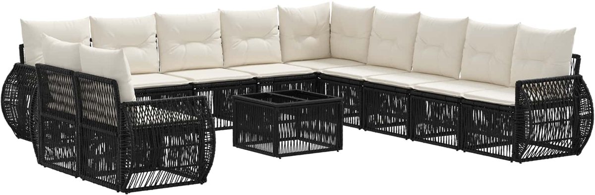 vidaXL - Tuinbank - Set - 12 - pcs - Zwart - en - Crème - Wit - poly - rattan