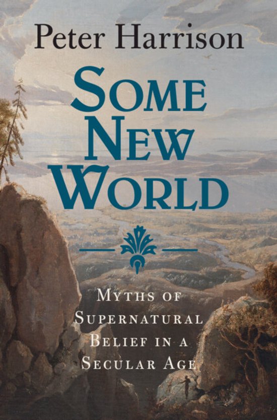 Boekomslag van 'Some New World' door Peter Harrison, met een landschapsafbeelding en de titel in blauwe letters.