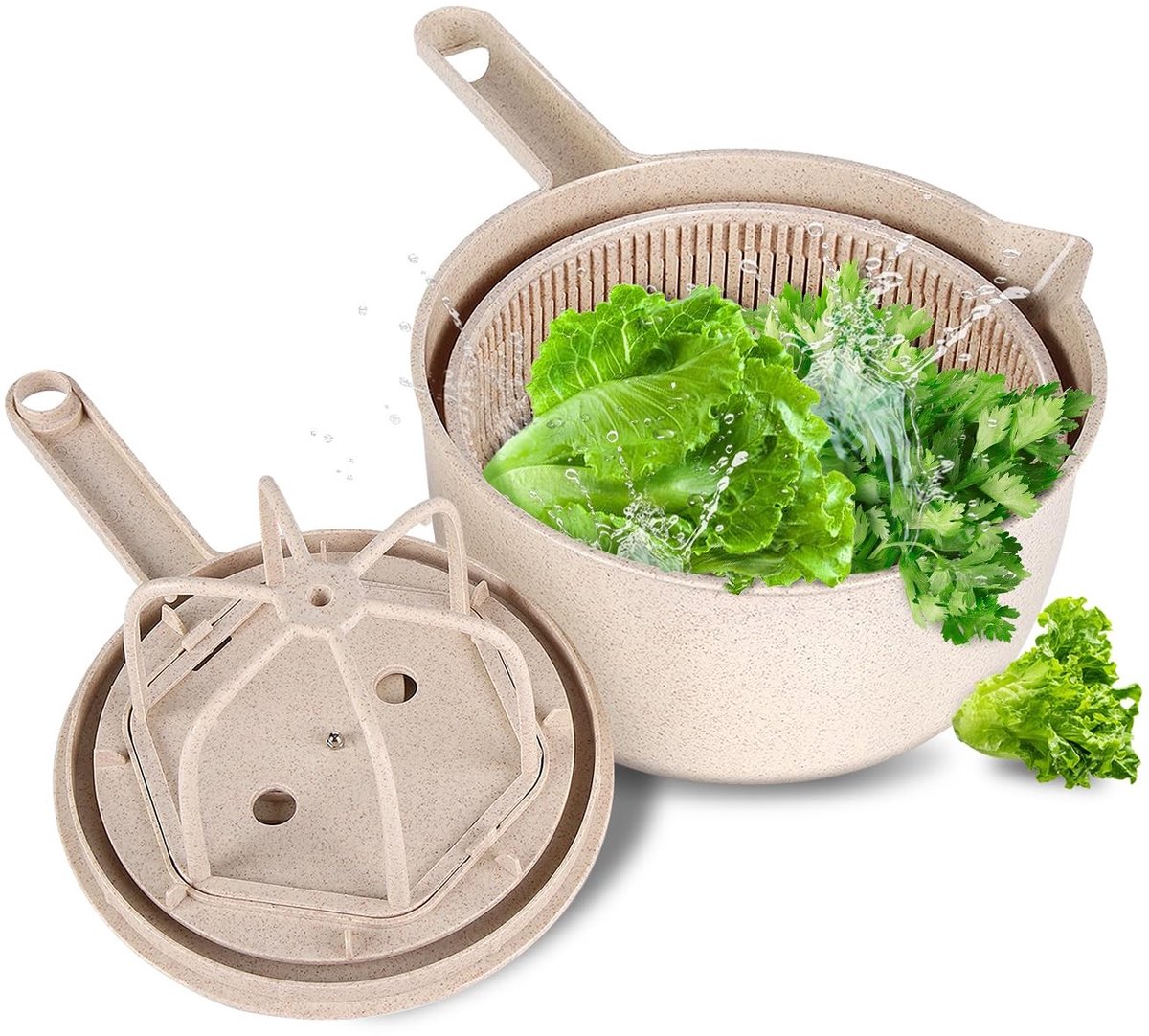 Dailygoody - Salade Spinner - Multi-Use Sla Spinner - Voedsel drogen - Beige - Groente en Fruit Droger - Huishoudelijke Tool - Geschikt voor Pasta en ..