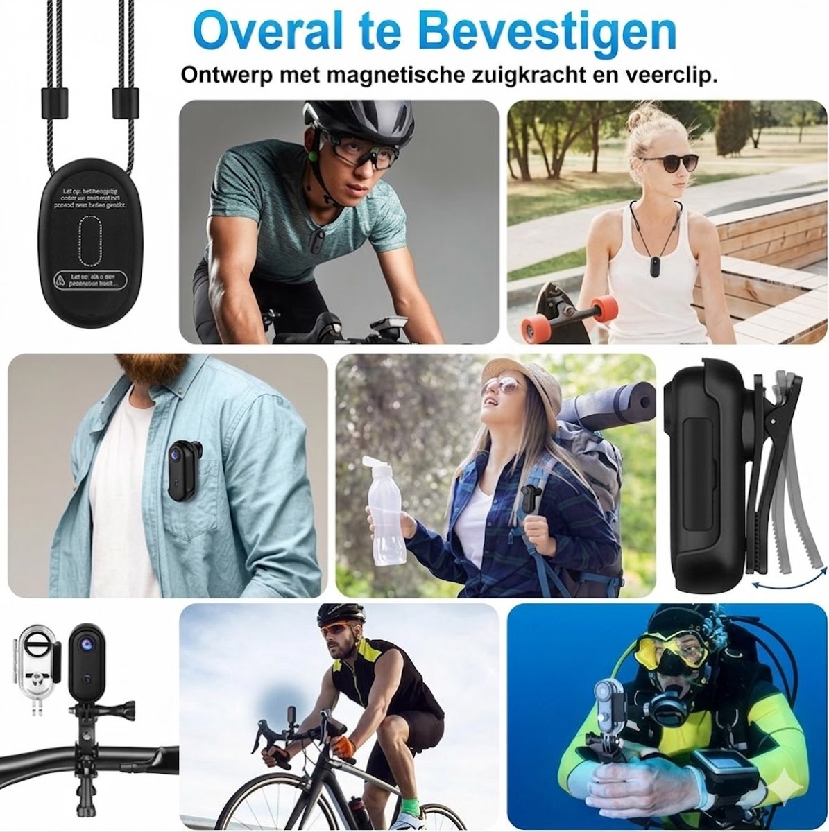 Mini Action Camera 1080P Bodycam Mini-Sportcamera Mini WiFi-actiecamera, IP68 Waterdicht tot 30 Meter, 120° Groothoeklens, Mini POV-Vlogcamera, 800 mAh Batterij, Draagbare Camera Voor Motor-/fiets-/ski-/huisdierhelmen, Compacte Dashcam (Zwart) thumbnail 5