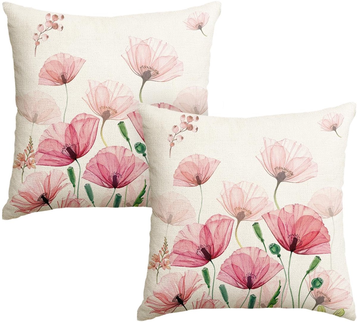 Dailygoody - Klaprozen Kussenslopen - Bloemen Decoratie - 45 x 45 cm - Zomer Sierkussens - Geschikt voor Woonkamer - Roze