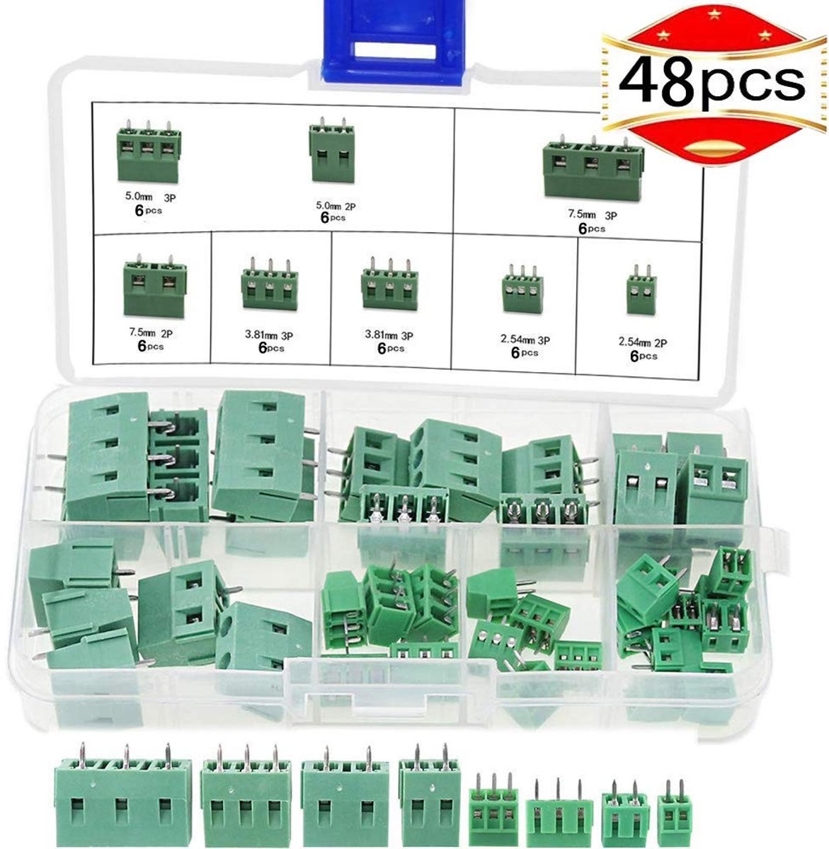 Dailygoody - 48pcs PCB Schroef Terminal Blok 2P 3P - Verbindingen voor Elektronica