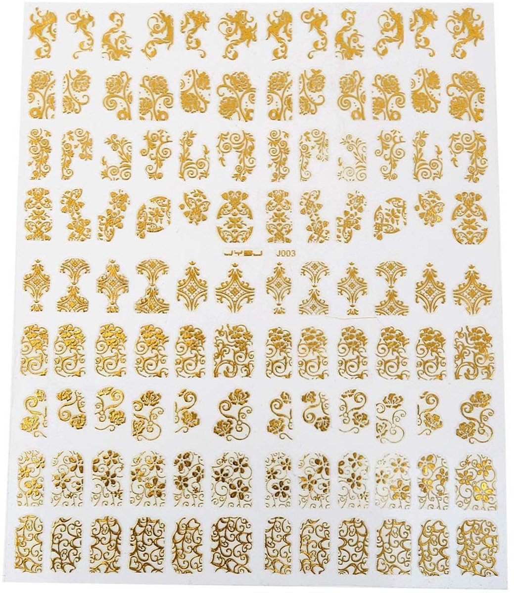 3D Nail Art stickers retro manicurestickers bloemendesign - 108 stuks 8 kleuren (goud)