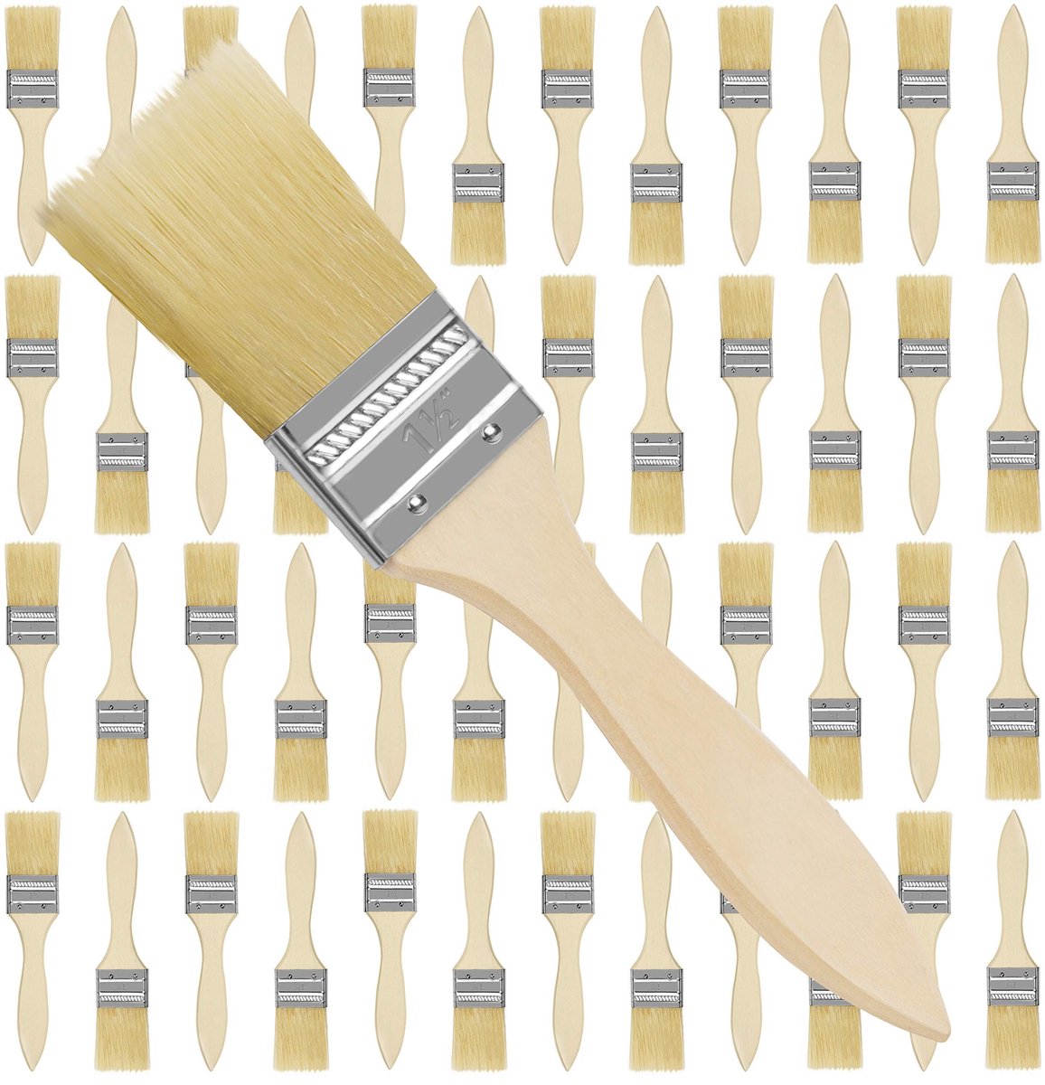 Dailygoody - Grote Verfkwasten - Professionele Verfset - Houten Handvatten - 3,81 cm - Wegwerp Kwasten - Voor Verven en DIY - 48 Stuks