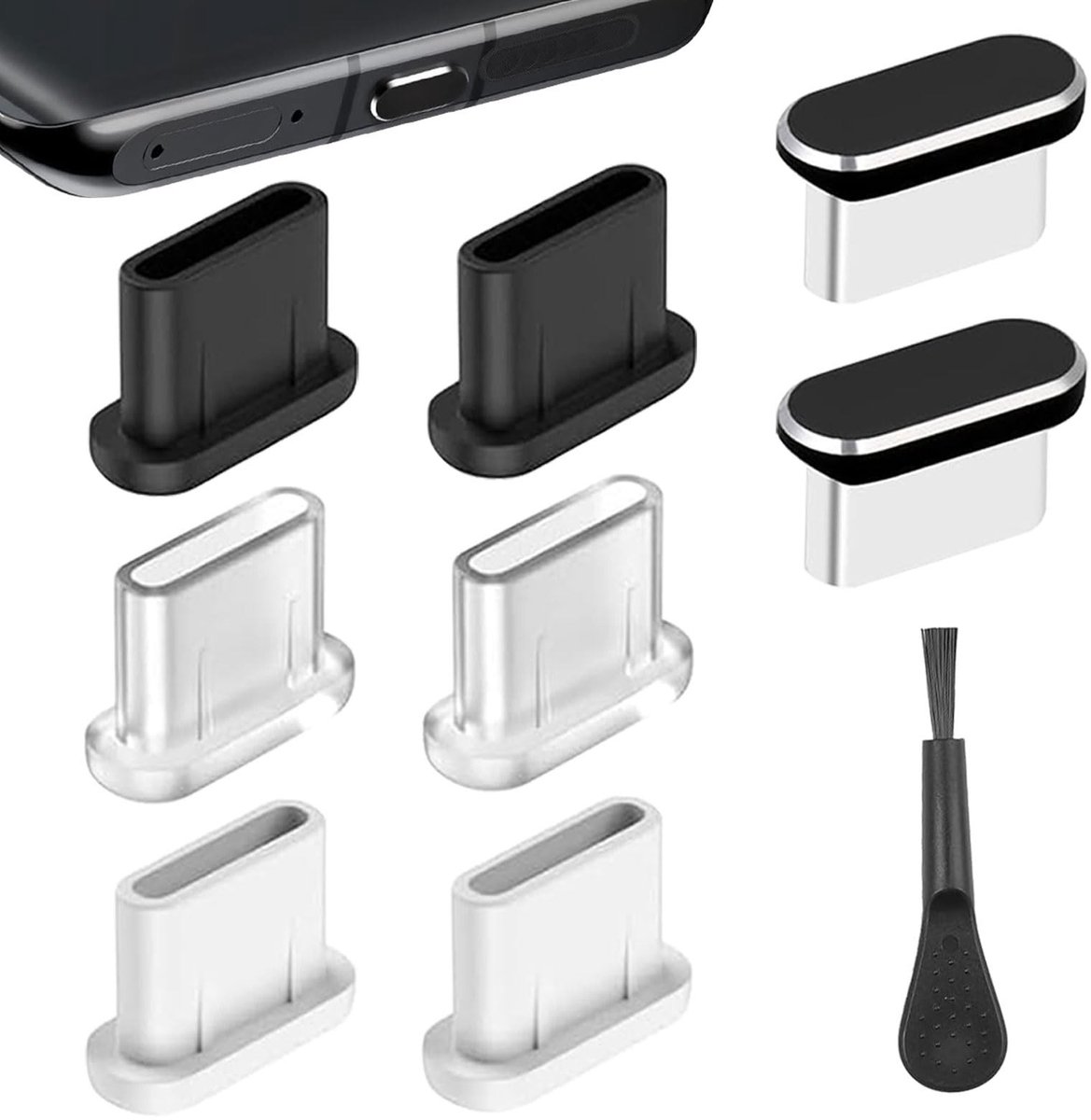 Dailygoody - USB C stofbescherming - USB C stofkap - Hoogwaardige bescherming - 8 stuks - Inclusief reinigingsborstel - Geschikt voor iPhone 15/16-ser