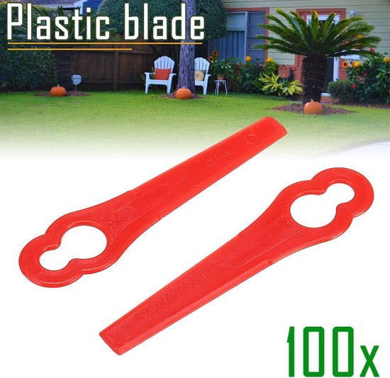 100-stuks Kunststof grasmaaierbladen - Grasmaaierbladen voor de tuin - Vervangende grasmaaierbladen - Kunststof bladen - Grasmaaieraccessoires - 83 mm lang - Geschikt voor snoerloze grasmaaiers, trimmers, enz. - Rood — afbeelding 5
