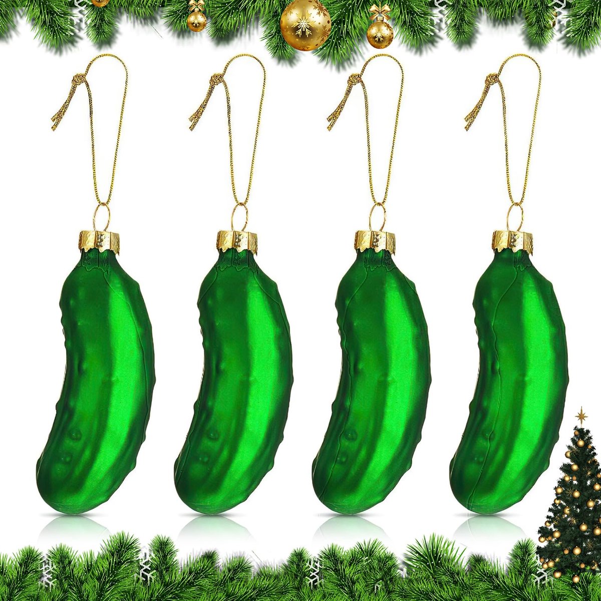 Dailygoody - Kerst augurk ornamenten - Unieke kerstdecoratie - Groen - 4 stuks kerstversieringen - Geschikt voor kerstboom en feestversiering
