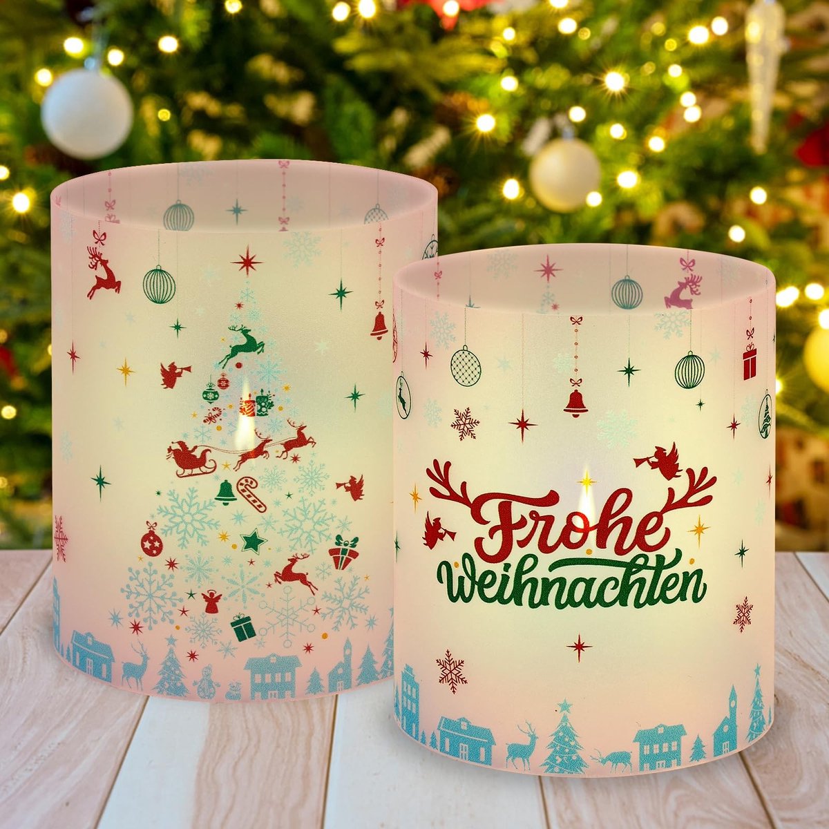 Store_8 - Kerstlantaarn - Tafeldecoratie - Elegante uitstraling - Rood, groen, wit - Vrolijke kerstdecoratie - Geschikt voor theelichtjes - 8 stuks
