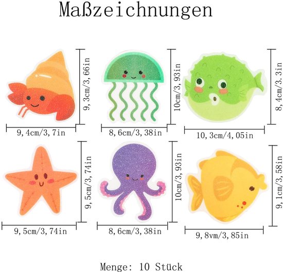 Badstickers Zeedieren - Antislip Pads - Veilige Douche - PEVA Materiaal - 10 Stuks - Kleurrijk — afbeelding 5
