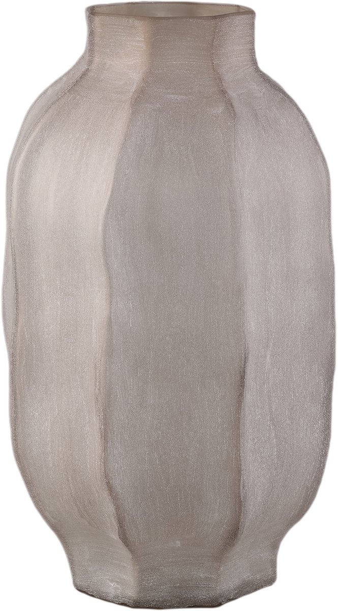 PTMD Natae Beige Round Glass Ribbed Vase High