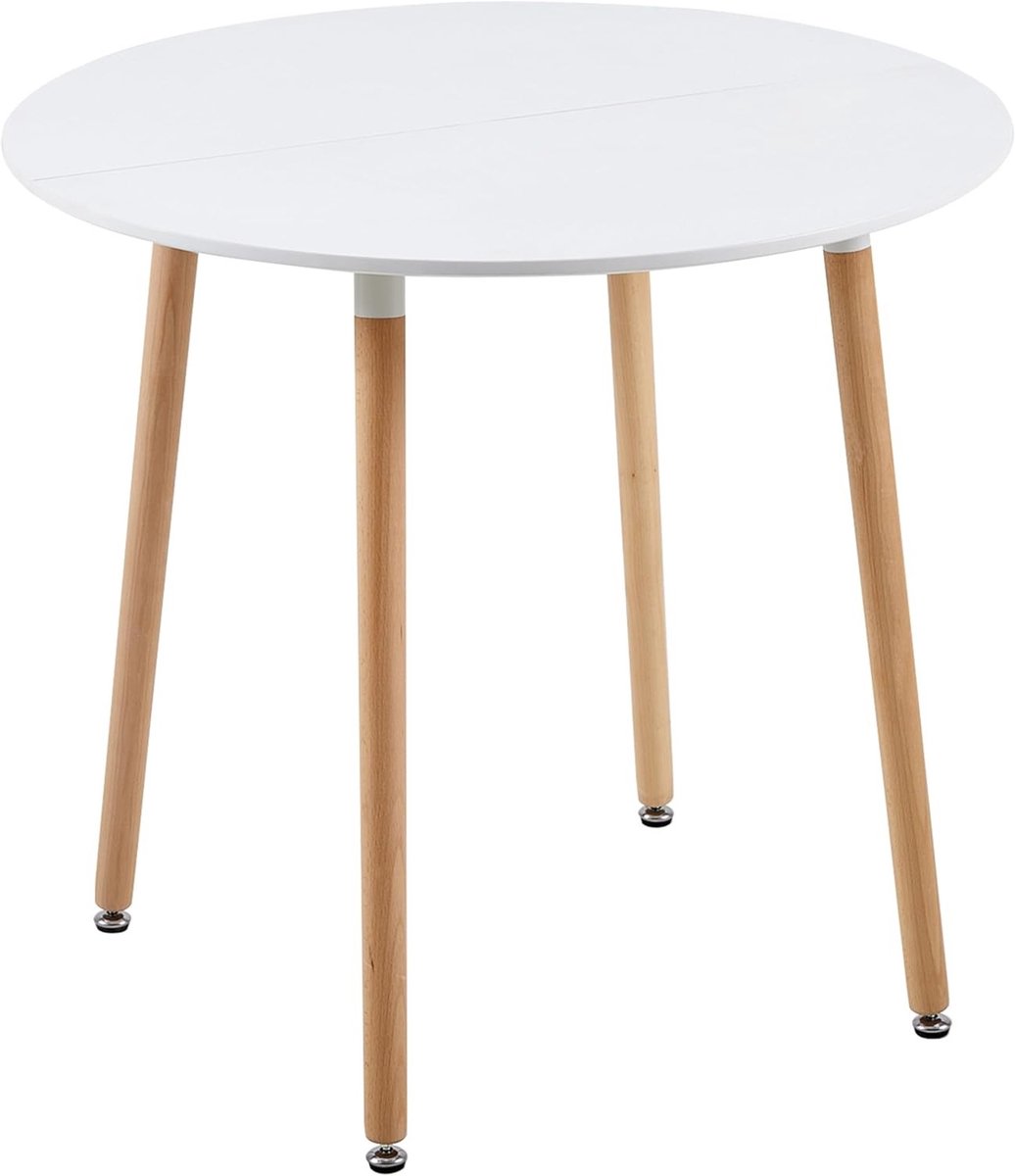 Ronde eettafel van MDF, Scandinavische stijl, ideaal voor keuken en woonkamer, wit, 90 D x 90 B x 74 H cm, modern design, multifunctioneel, stevig en stijlvol