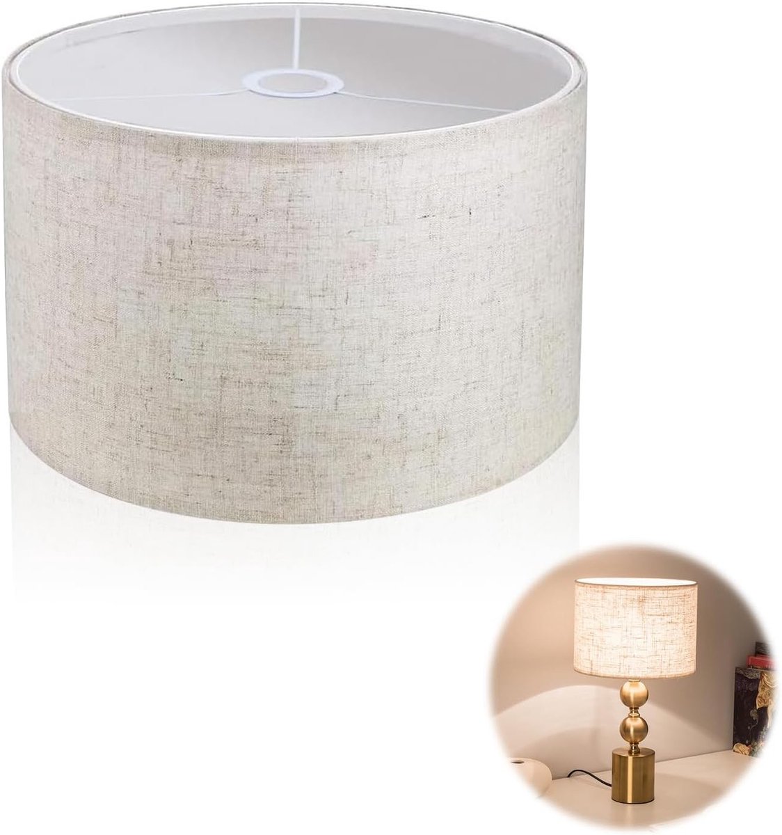 Lampenkap 30×30×20 cm in linnen, geschikt voor E14 en E27 fitting, vervangende lampshade voor hanglamp, tafellamp en vloerlamp in beige kleur