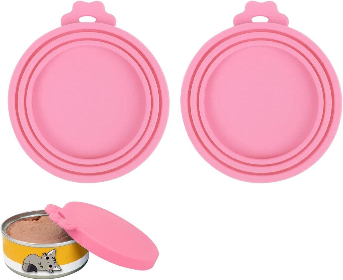 Universele Siliconen Deksel voor Huisdier Voeding - 3-in-1 Set van 2, Geschikt voor Katten en Honden, Roze