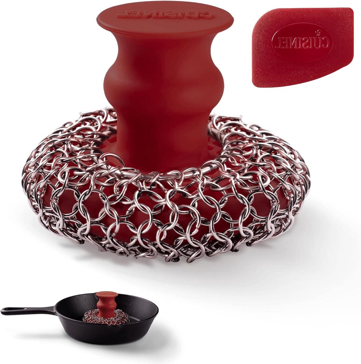 Gietijzer Reiniger - Ketting Reiniger - Kookgerei Schoonmaken - Ergonomisch Ontwerp - Niet Vermeld - Rood