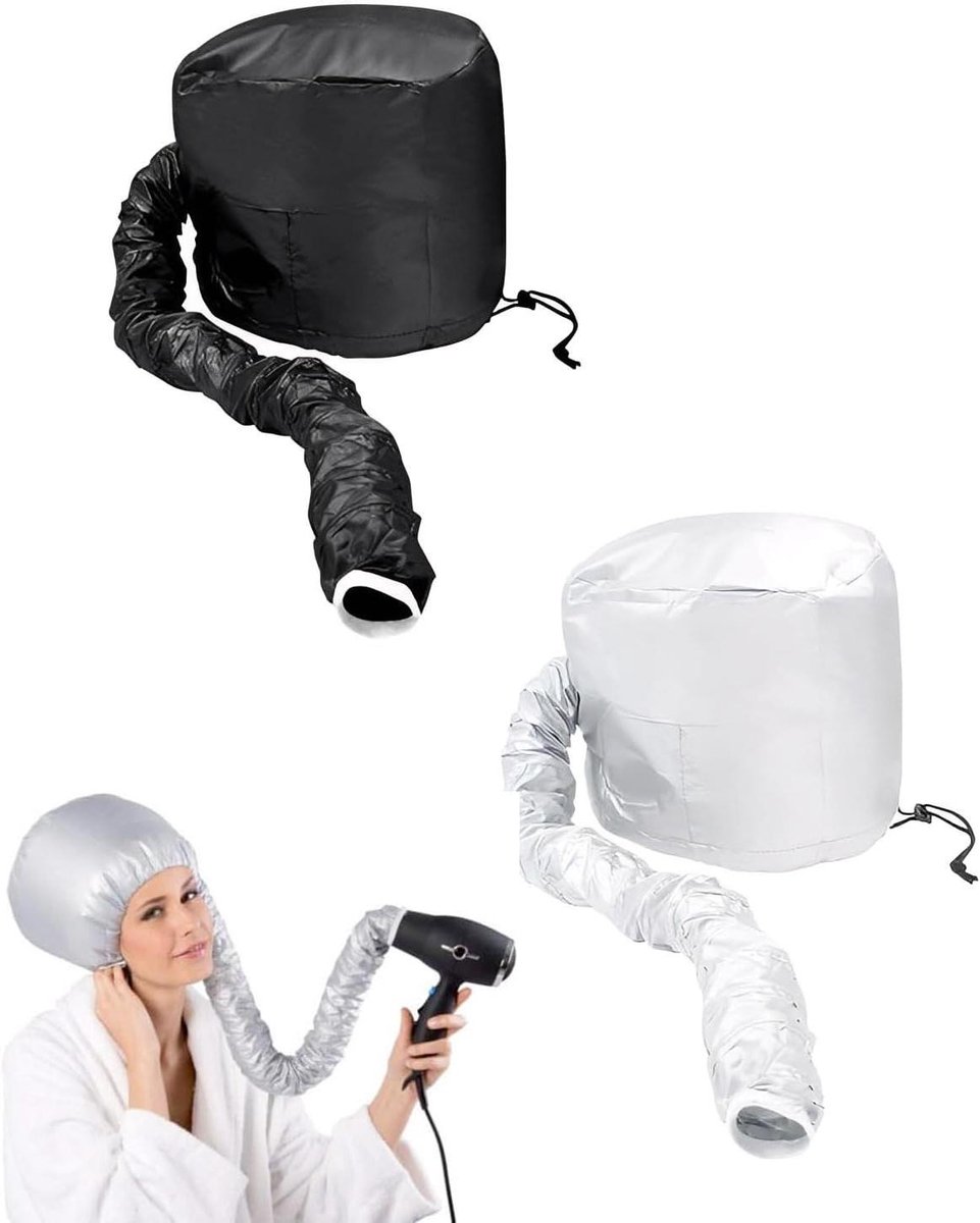 Haardroger Kap - Droogkap Capuchon - Haar Drogen - Verstelbare Pasvorm - 75 cm Slang - Zwart