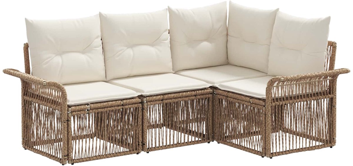 vidaXL - Tuinbank - Set - 4 - pcs - Beige - poly - rattan