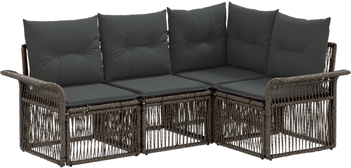 vidaXL - Tuinbank - Set - 4 - pcs - Grijs - poly - rattan