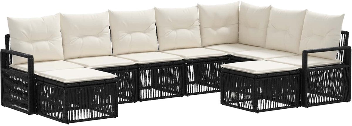 vidaXL - Tuinbank - Set - 9 - pcs - Zwart - poly - rattan