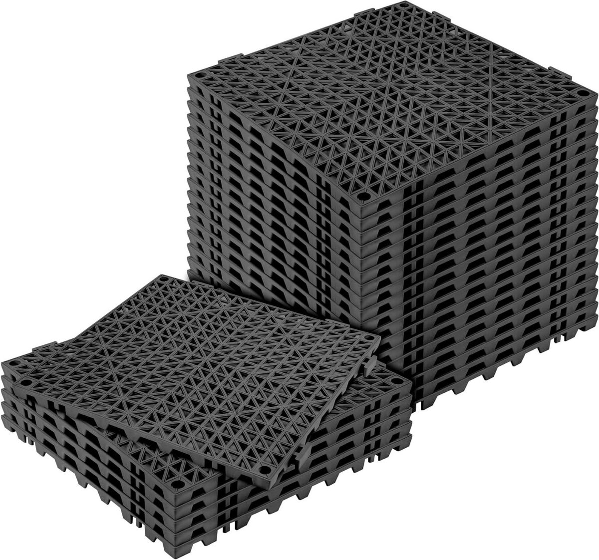 Modulaire Vloertegels - In elkaar grijpende Matten - Veiligheid Vergroten - Drainerend PVC Materiaal - 24 Stuks - Zwart