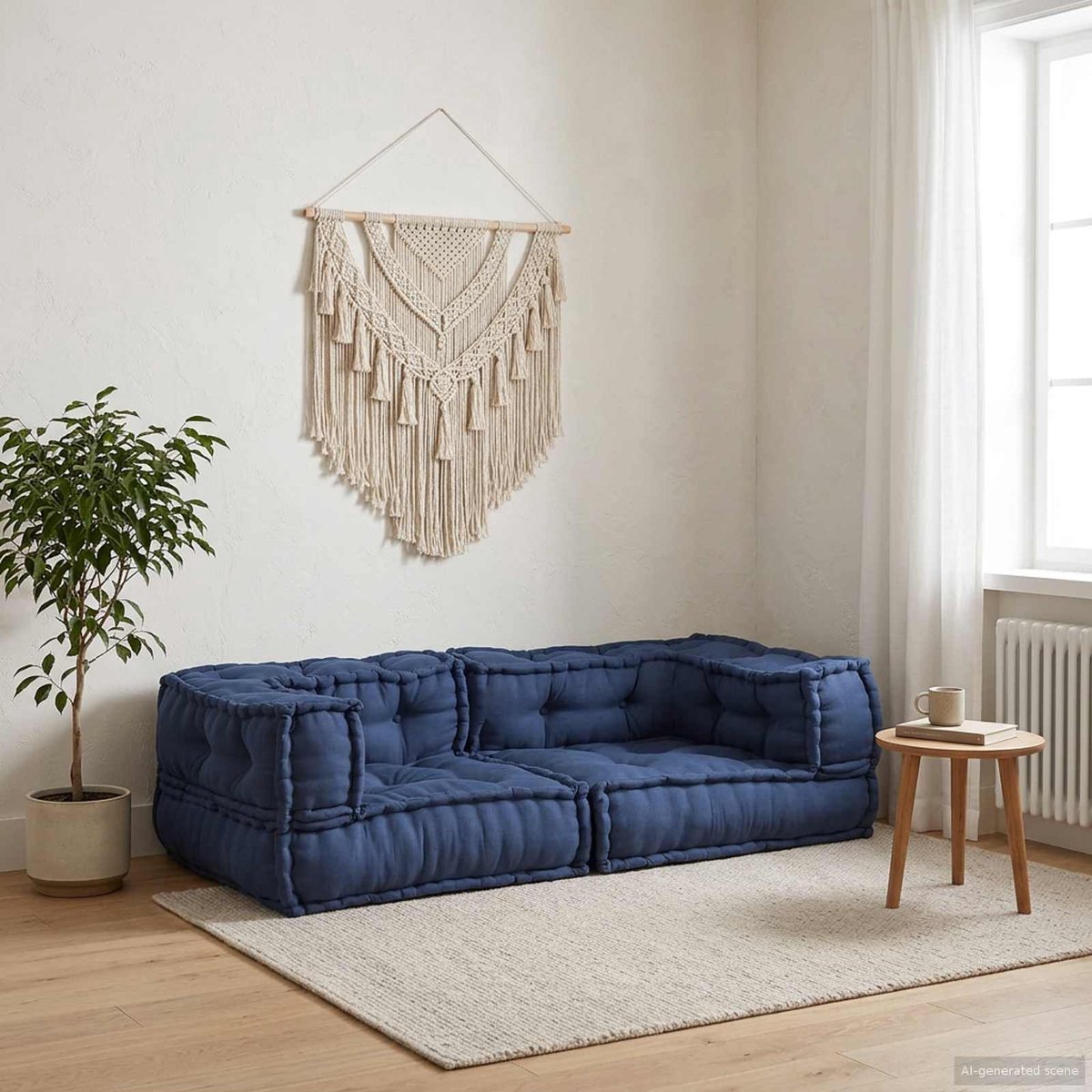 vidaXL Modulebankeenheid - 3 - st - Stof - Indigo - 140 - x - 70 - x - 36 - cm