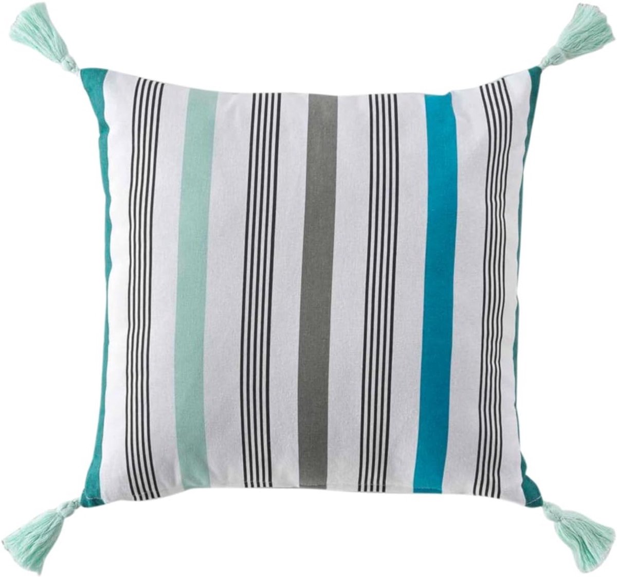 Cushion 40 x 40 cm met Rits en Vulling in Wit, Blauw, Groen en Grijs met Franje - Modern Kussen voor Bank of Stoel
