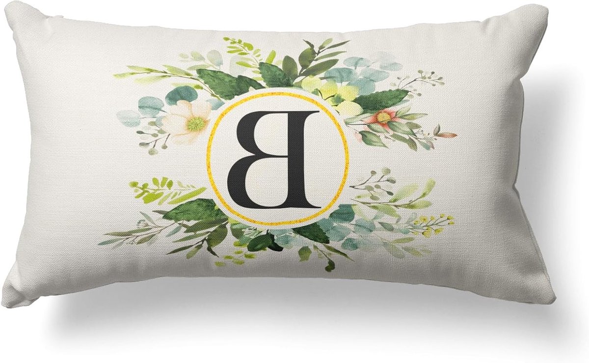 Decoratieve Kussenhoezen met Monogram Letter B en Bloemen, 30x50cm, Groene Lente Kussens voor Sofa en Farmhouse Decor, Perfect voor Familie en Slaapkamer