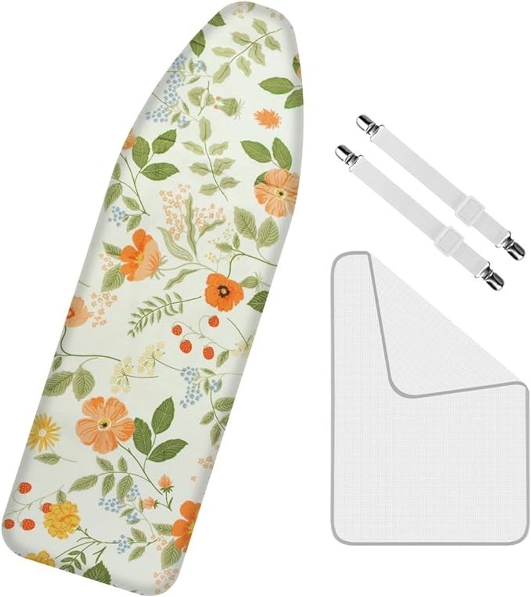Strijkplankhoes 120x40 cm - 4-laags katoen met dikke vulling - Groene madeliefjes
