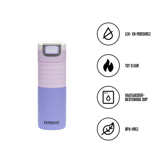 Lek- en morsvrije thermosbeker van Kambukka, met vaatwasserbestendige dop en BPA-vrij.