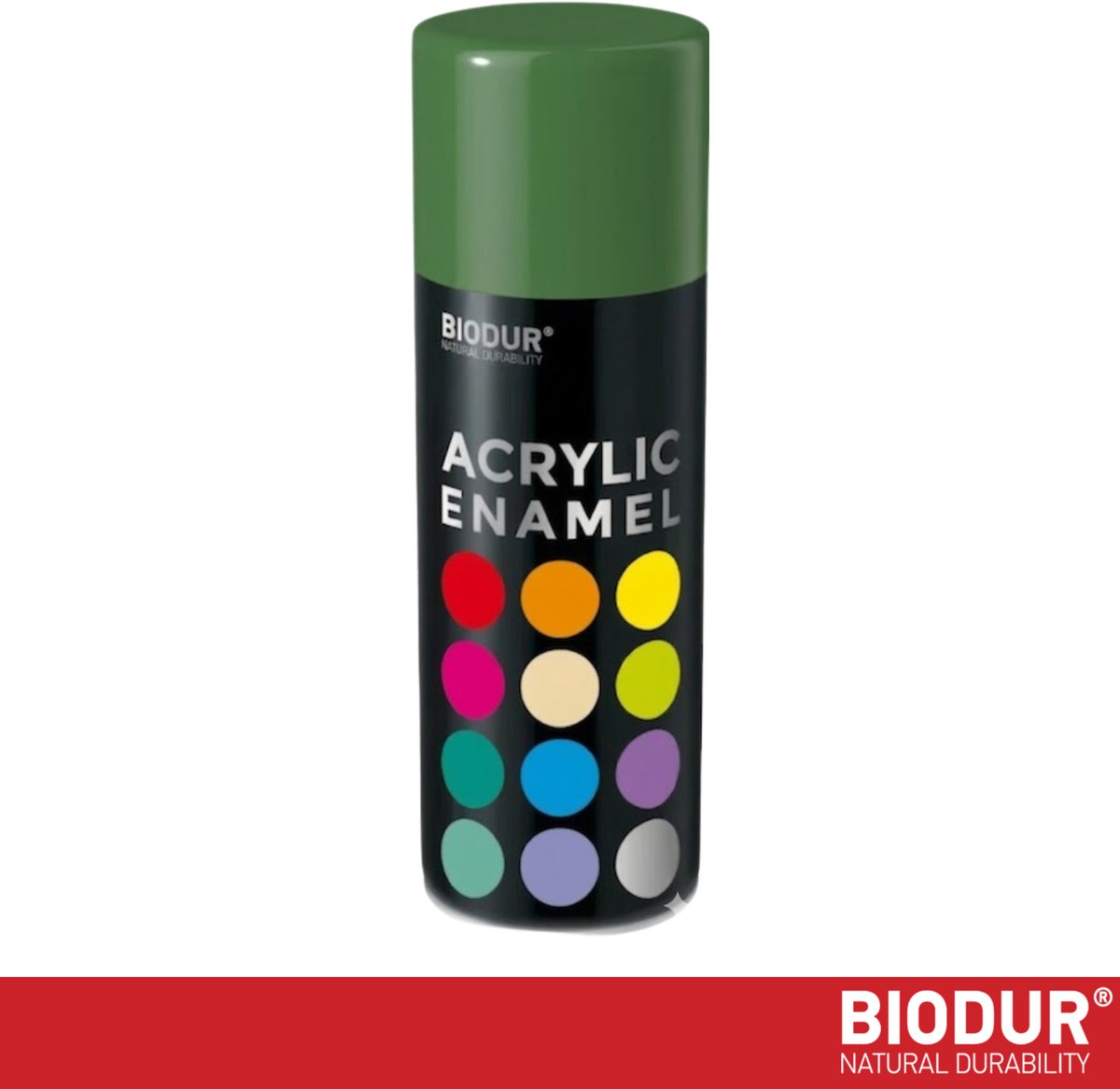 BIODUR Acrylverf - Mosgroen RAL 6005 – 400 ML – Spuitbus Hoogglans Lak – UV en Weerbestendig - Sneldrogende Spuitverf - Voor Binnen en Buiten