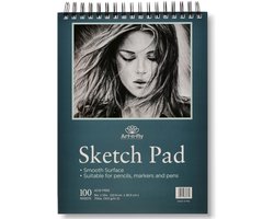 Art-n-Fly schetsboek A4 100 vellen 22,9x30,5 cm glad papier met spiraalbinding – tekenblok voor potlood, houtskool, marker en schetspapier