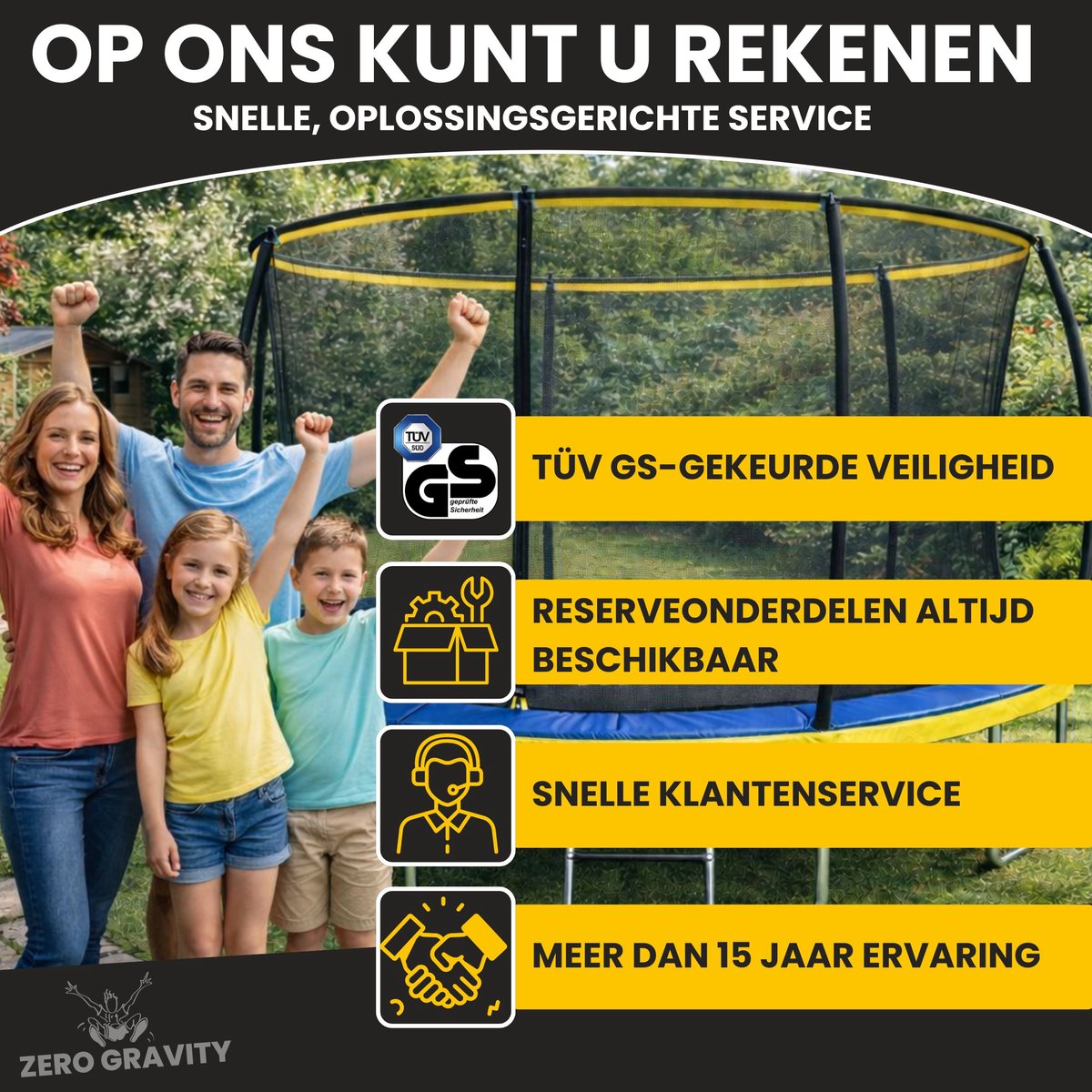 Zero Gravity trampoline 366x244cm rechthoekige – kindertrampoline met slim opvouwbaar veiligheidsnet – incl. ladder en grondankers – max. 130 kg - rechthoekige/ovale tuintrampoline - Ultima 5 Black Edition — afbeelding 6
