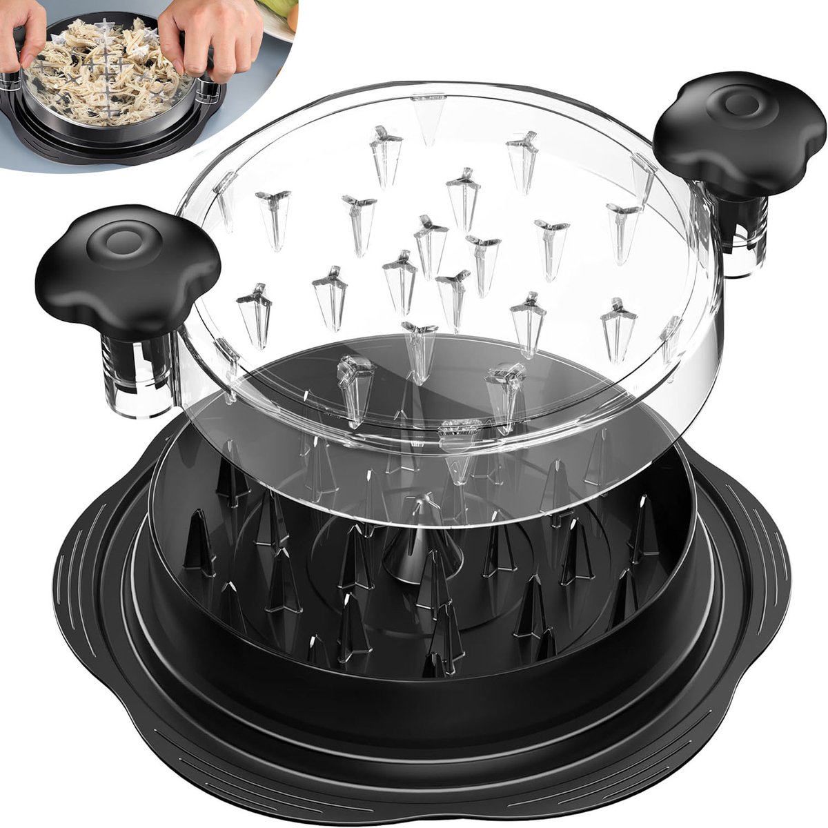 Kipfilet Versnipperaar - Handmatige Vlees Shredder Tool - Keuken Meal Prep & Fitness Tool - Inclusief Borstel en Vork - Zwart