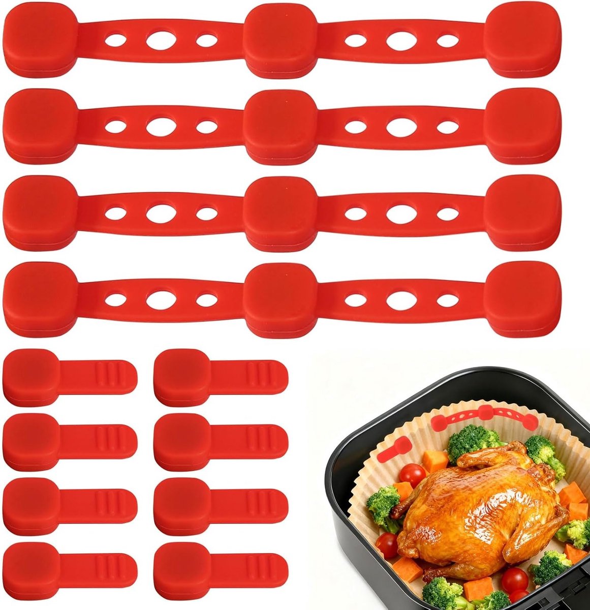 Magnetische Bakpapieren voor Airfryer, 12 Stuks, Silicone Klemmen voor Koken en Bakken, Ideaal voor Gezond Frituren en Bakken in de Oven