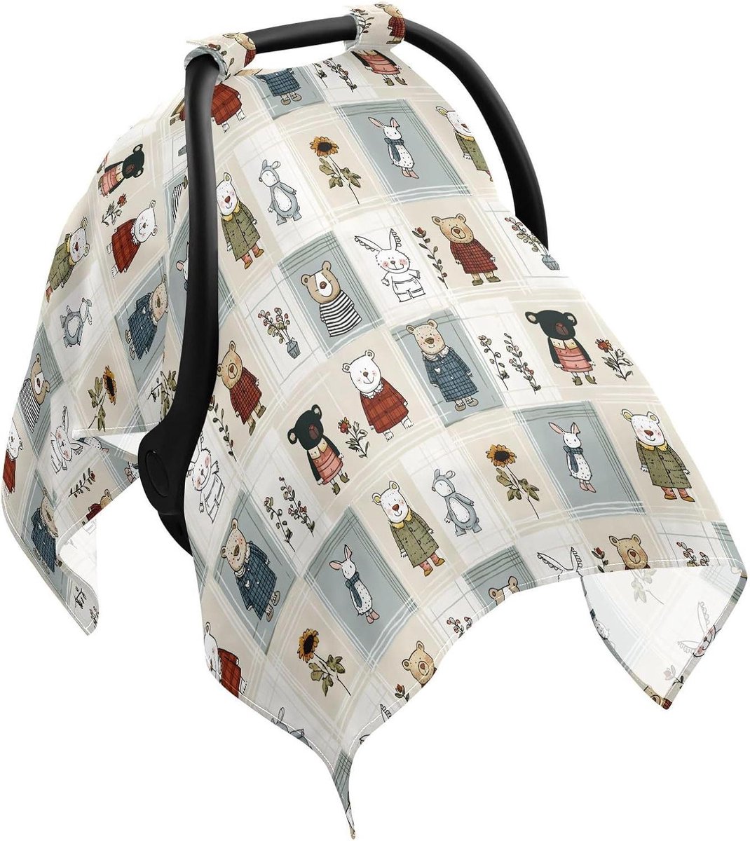 Kinderwagen Net - Wandelwagenhoes Zonbescherming - Baby Beschermen - Verstelbare Riemen - 120 x 90 cm - Cartoon Dieren
