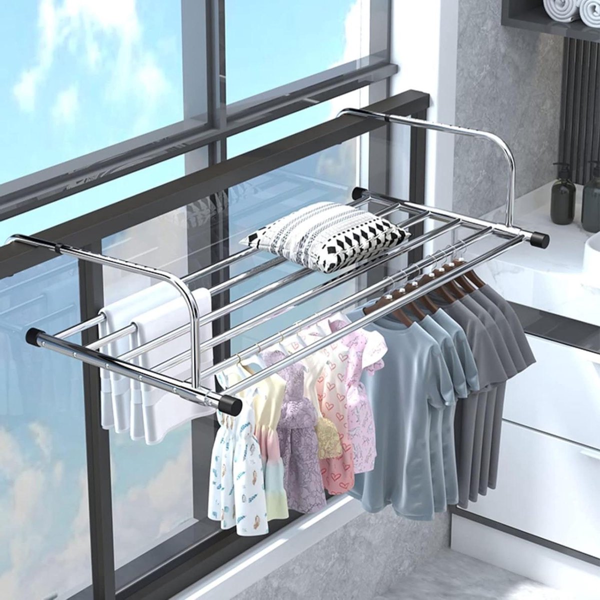 Radiator Kledingdroger - Droogrek Vouwen - Kleding Drogen - Roestvrij Staal - 61-107cm - Z