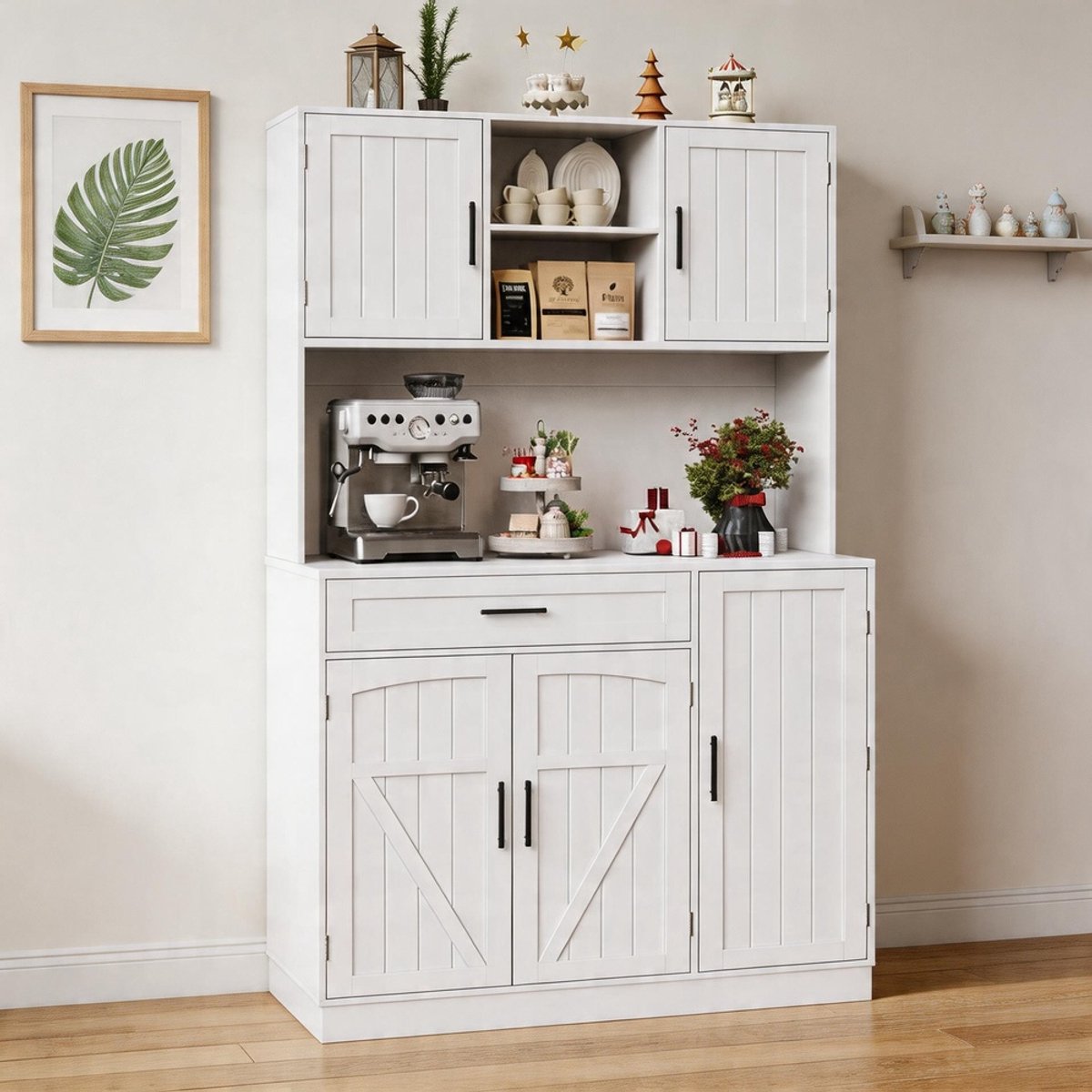 KOMHTOM - Zijkast opbergkast - Landhuisstijl - Vijf deuren - LED-strip - Stopcontact - 110x38x180 cm - Wit