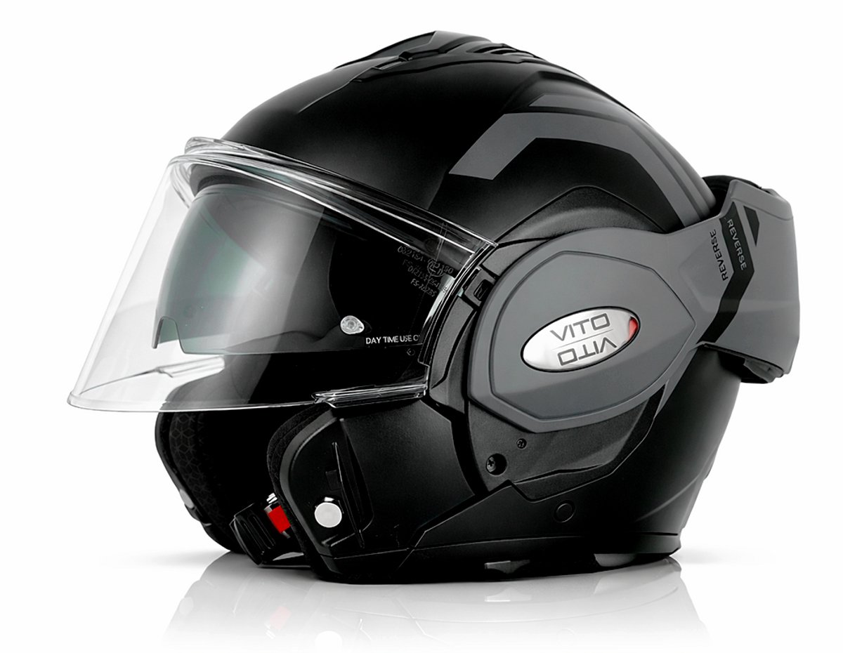 Vito Reverse Systeemhelm - Motorhelm en Scooterhelm met Opklapbaar Kinstuk en Zonnevizier - Zwart / Grijze Helm voor Scooter, Motor en Brommer - Voor Dames en Heren - Geschikt voor Volwassenen - Maat S