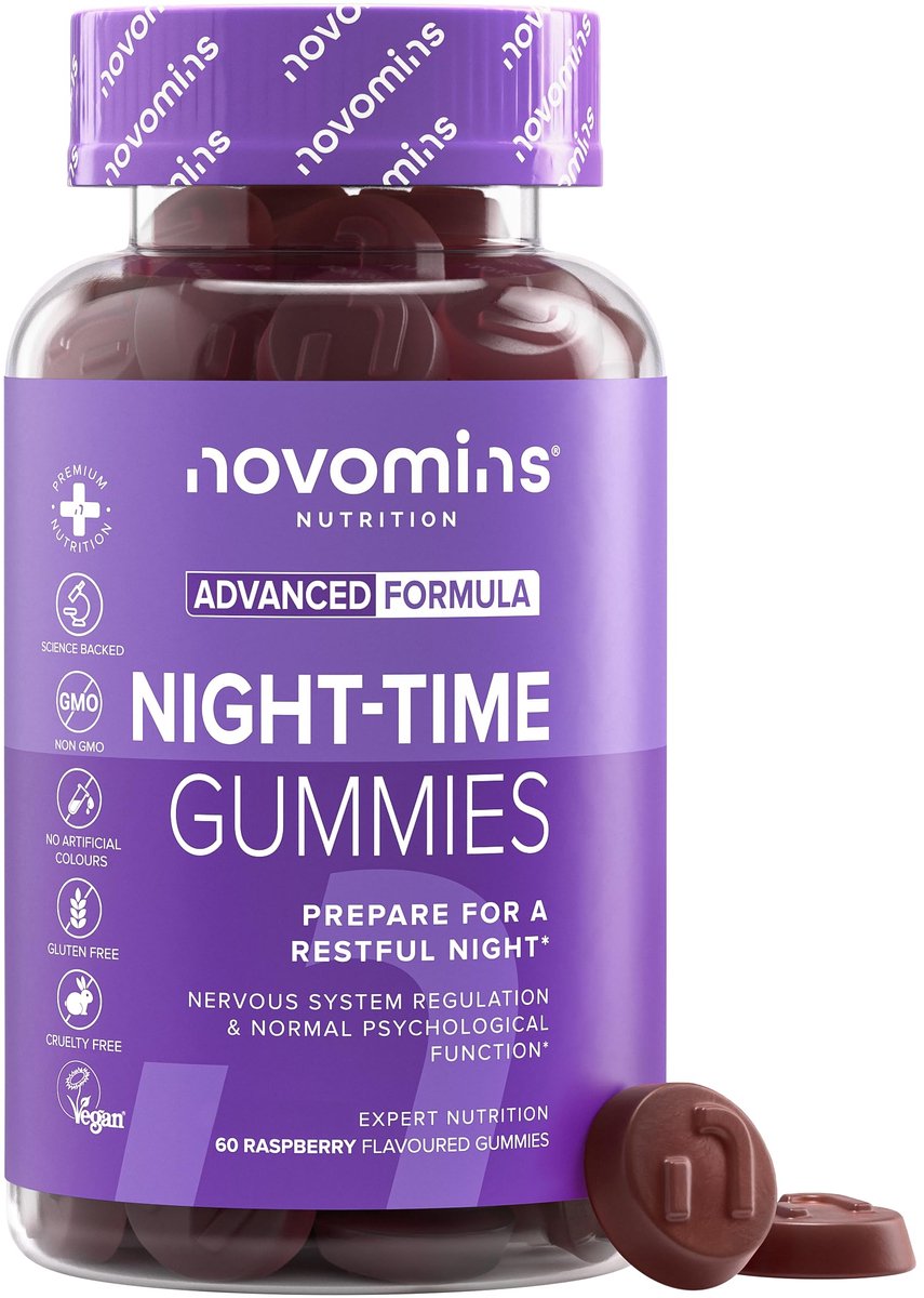 Slaap voor Volwassenen, Magnesium & L-Theanine, 60 Gummies, Vegan, Halal, Getest door Eurofins, Novomins