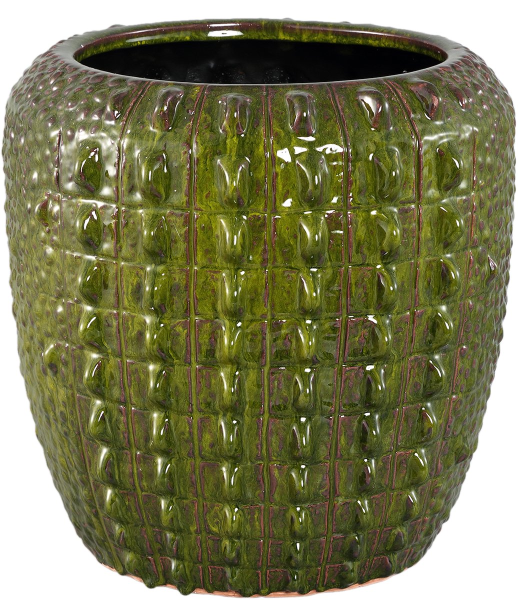 PTMD Crocco Dark Green Ceramic Round Pot Croco PatternL