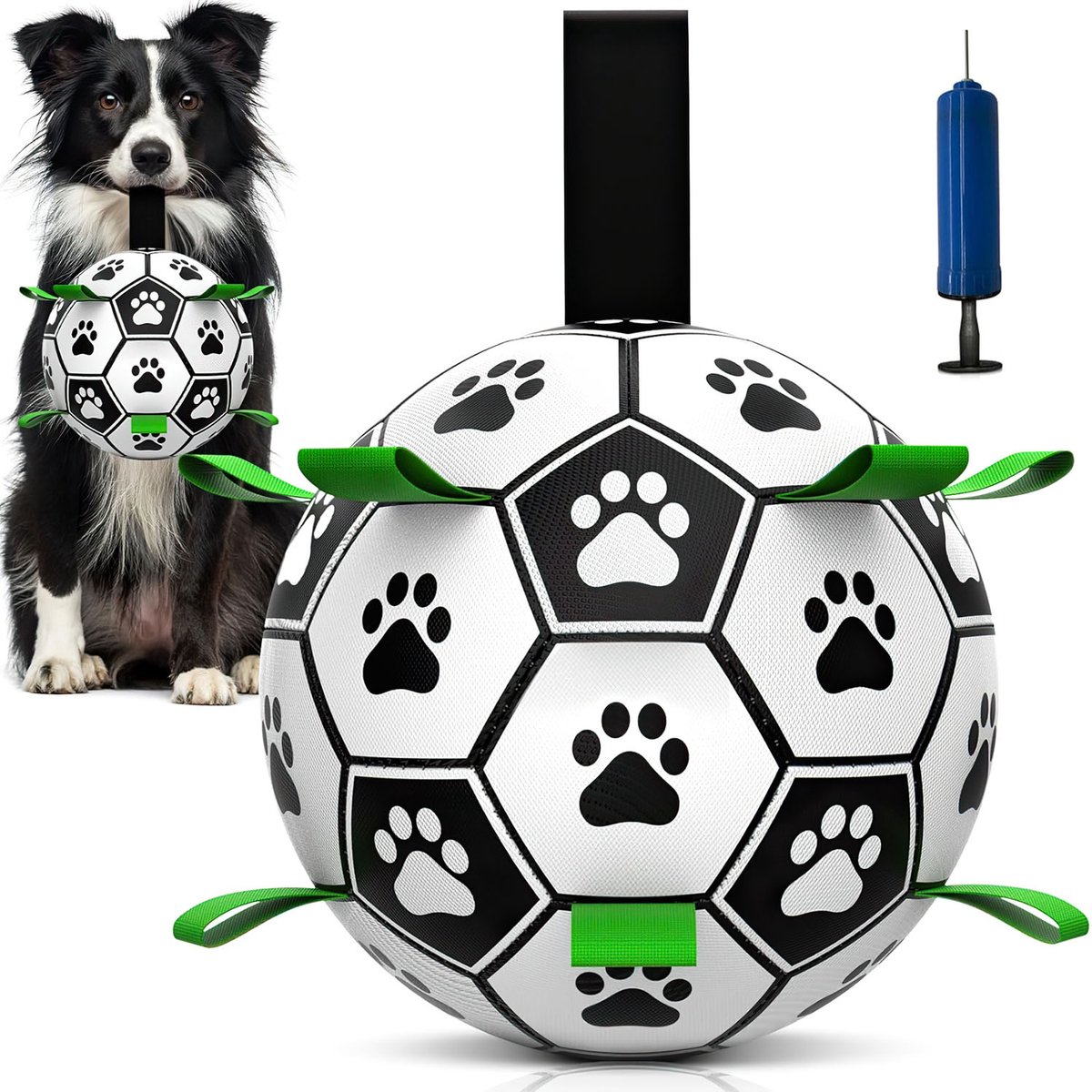 Interactieve Hondenvoetbal Trainingsbal｜Buitenspeelgoed voor Honden｜PU Materiaal Duurzame Bal 15 cm Zwart/Wit