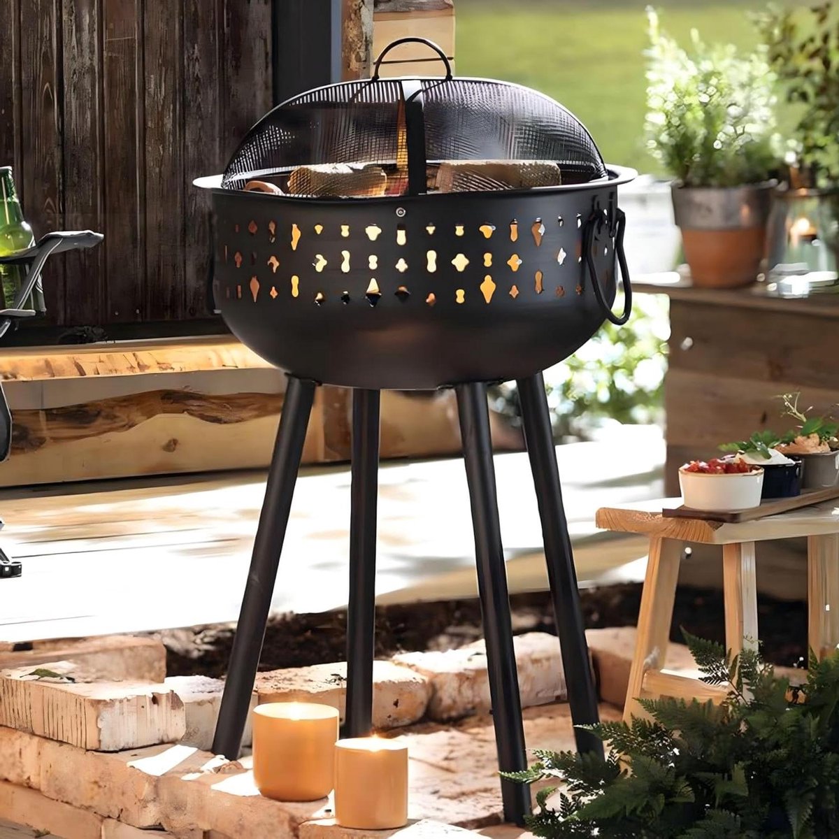 Houtskoolbarbecue - Draagbare Grill - Buiten koken - Afneembare kap - 49 x 49 x 69 cm - Zwart