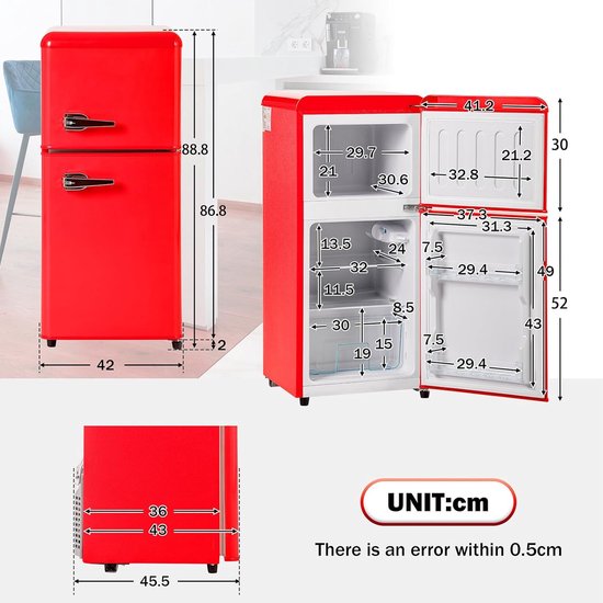 Kleine Koelkast - Compacte Koelkast - Dranken Koelen - Dubbele Deuren - 60 liter - Rood — afbeelding 3