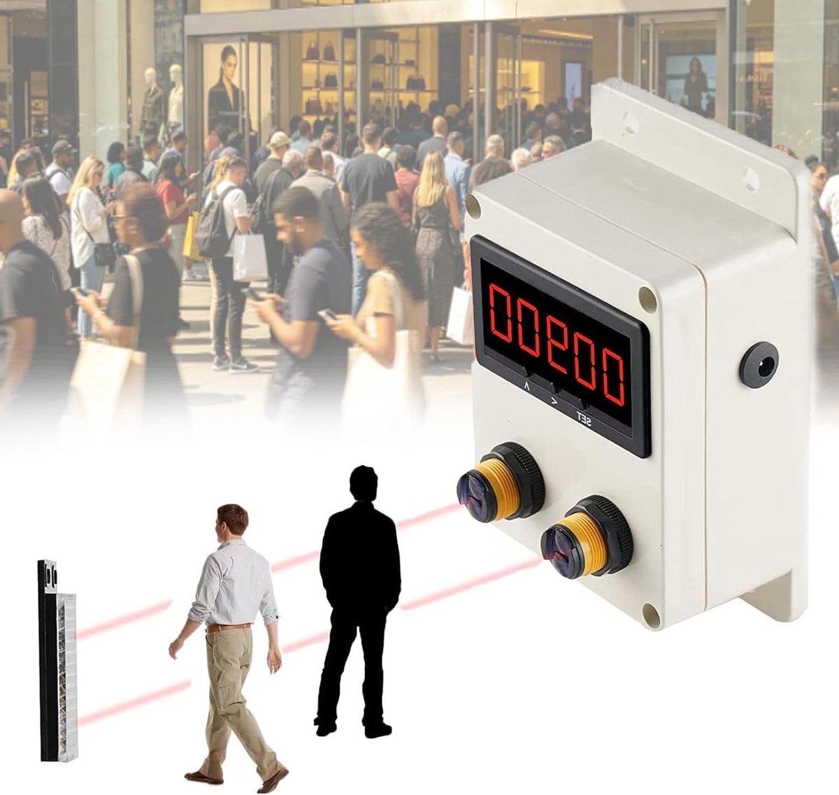 Personenteller - Bezoekersstroommeter - Bezoekers Tellen - Tweeweg Richtingsdetectie - 150x90x55 mm - Zwart
