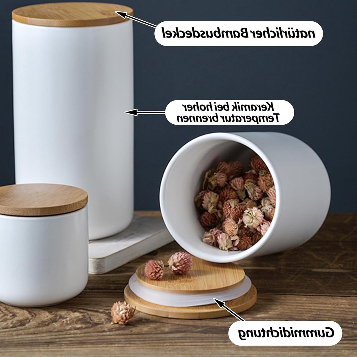 Ovale keramische opbergdozen met bamboe deksel en siliconen ring voor vers voedselopslag - 260 ml, ideaal voor keuken en organisatie