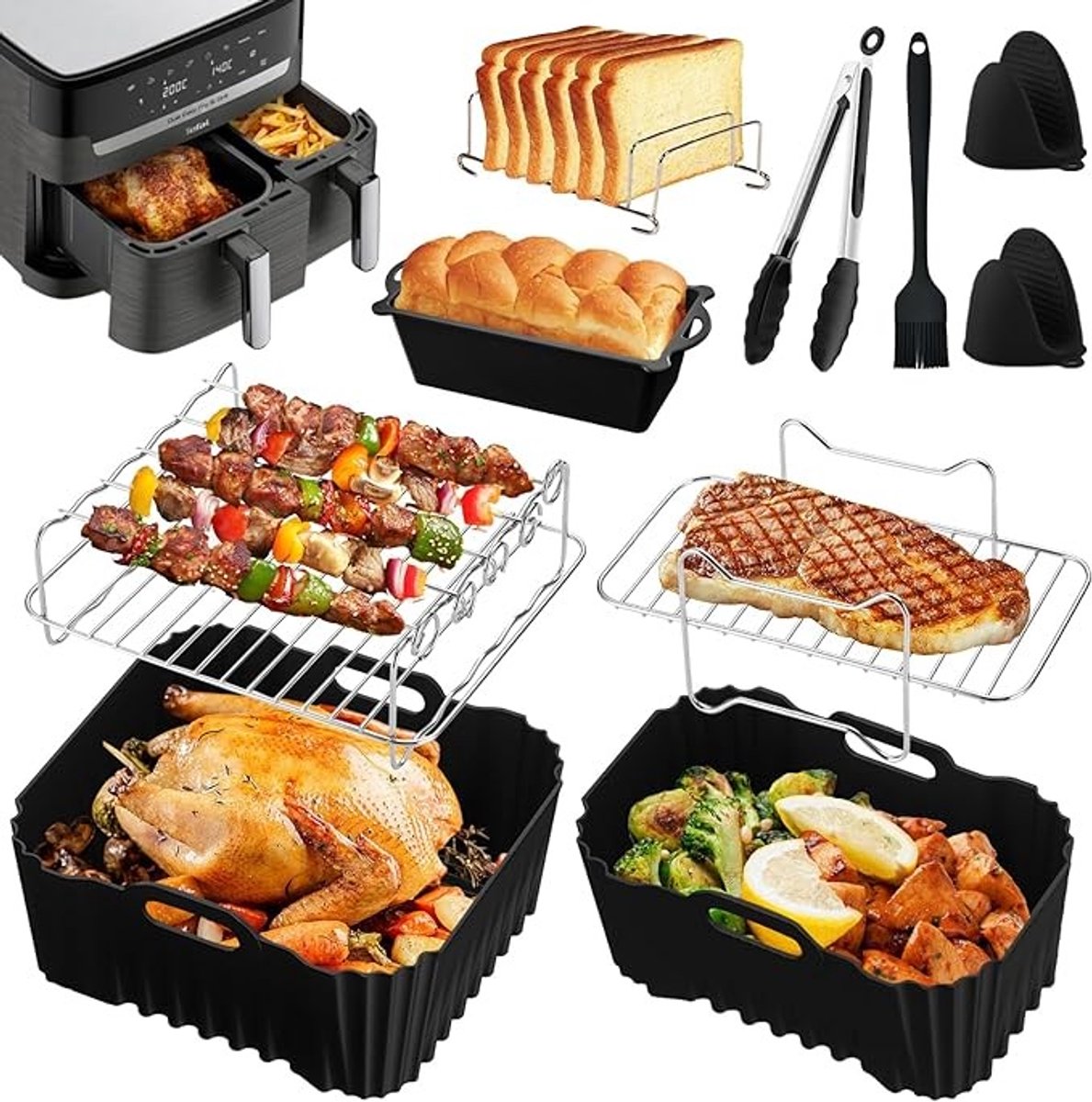 Siliconen Airfryer Accessoires voor Tefal Dual Easy Fry XXL 11L