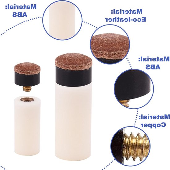 10 Sets Snooker Tips en Accessoires voor Pool, 10mm Vervangingen, Hard Leer en Plastic Sleeves, Ideaal voor Poolspel en Snooker Gebruik van Merkloos — afbeelding 2