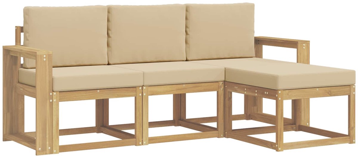 vidaXL Buiten - bank - set - 4 - st - Wit - en - Beige - 197.5 - x - 122.5 - x - 73 - cm wit en beige
