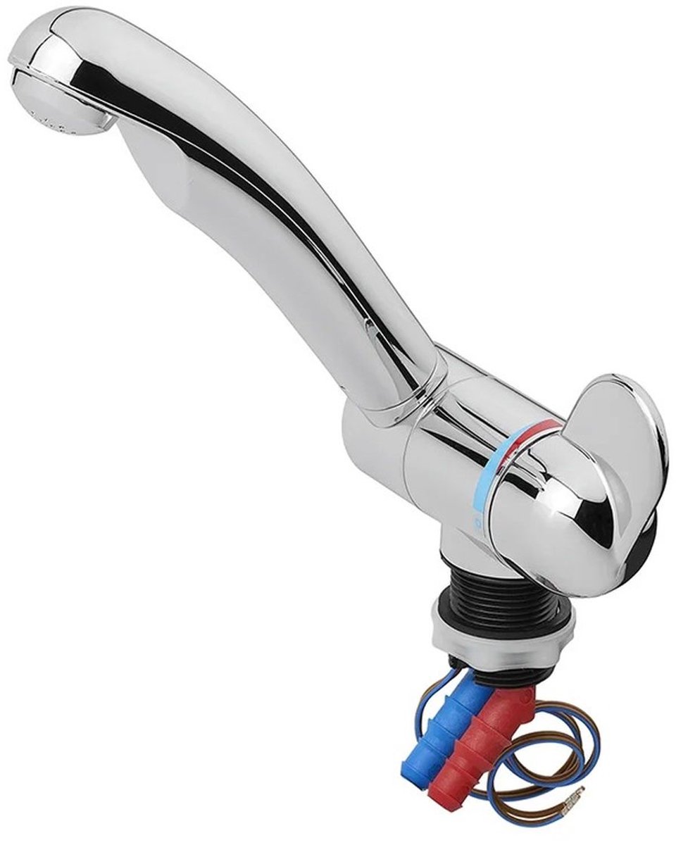Mengkraan Warm/Koud Water Style 3000 12V Ø27 mm met Gebogen Uitloop – Camping Waterkraan voor Camper en Caravan