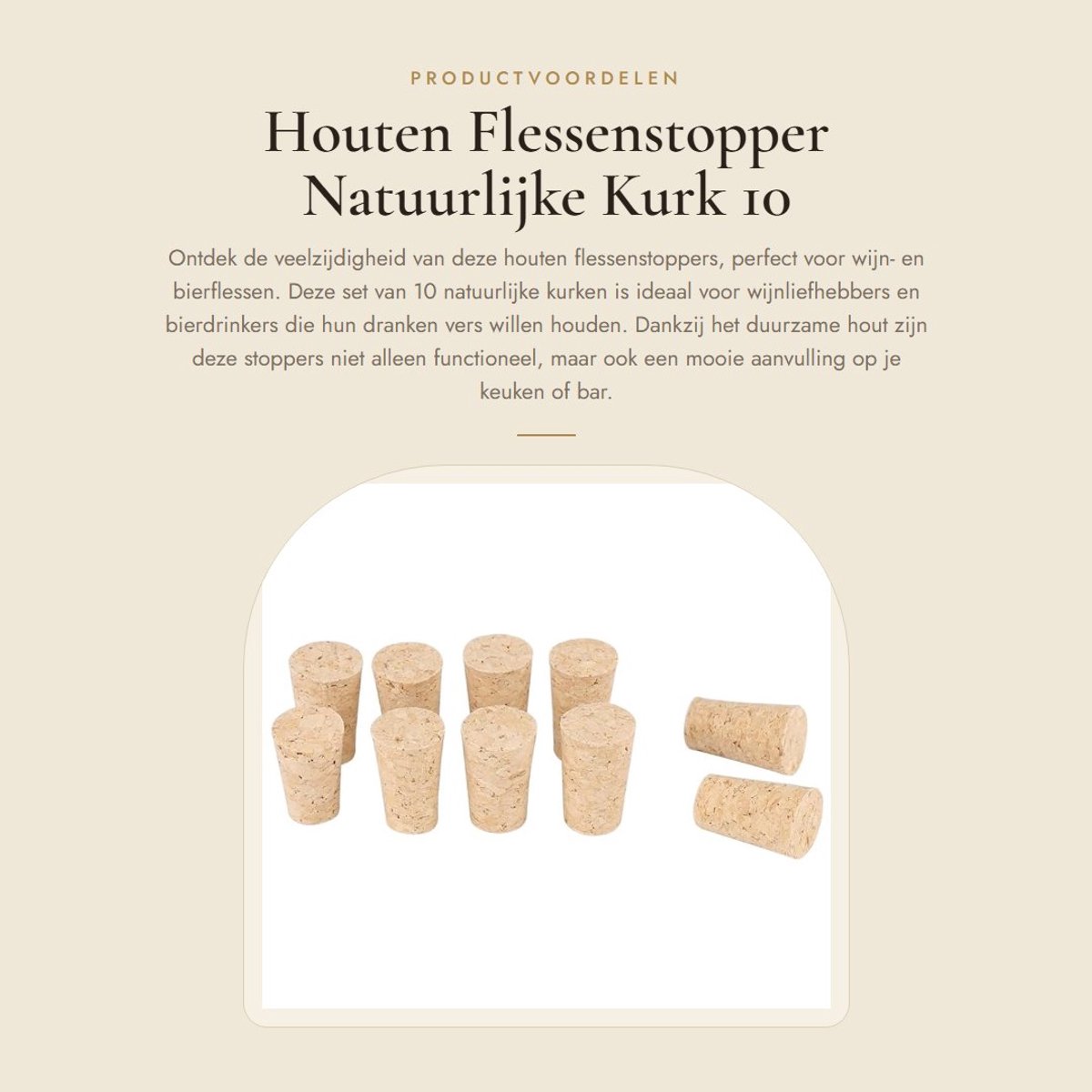 Dailygoods- Flessenstop 10st - Houten Stop - Natuurlijke Kurk - Wijnstop - Bierflesstop - Geschikt voor Wijnfles